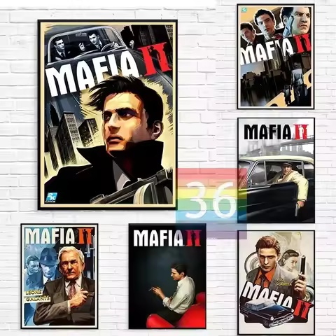 Classic Video Game Mafia 2 Mafia 3 Poster Gun Car City Canvas Painting Poster for Game Room, Bedroom