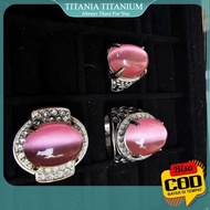 MATA MERAH TITANIA . Pink Cat Eye Agate Ring Pink Cat Eye Stone/ High Quality Smooth TitaniumRing wi