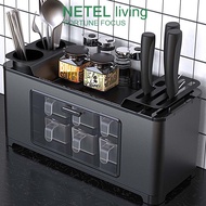 NETEL Kitchen Organizer Rack Cutlery Tube  Stainless Steel Rack Multifunctional Seasoning Rack Spice Rack with Seasoning Box Tools Holder and Chopstick Holder,Countertop Spice Jars Bottle