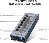 ORICO 7 USB Ports Powered USB 3.0 Hub with 12V2A Power Adapter, Separate Power Switches, and LED Lig