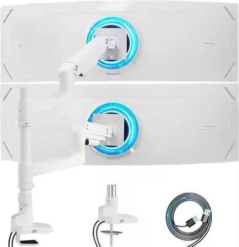 Dual Monitor Arm for Ultrawide Heavy Duty Curved Screens, Fits 17-49 Inch, Vertical Gas Spring Stand