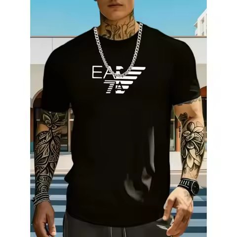 Men's summer pure cotton T-shirt EA7 letter printed short sleeved casual street wear cotton short sl