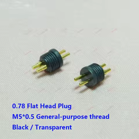 1Pair Gold Plated Copper 0.78mm 2Pin Male Flat Head Earphone Pin Plug M5*0.5 General-purpose Thread 
