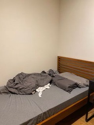 詩肯柚木單人床架送記憶床墊加薄被胎