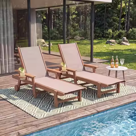 Folding Outdoor Chaise Lounge Chair, 5-Position Adjustable Patio Lounge Chair, Folding HDPE Chaise L
