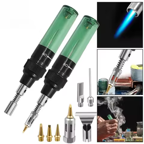 5 in1 Multi - Function Butane Lighter & Soldering Iron Windproof Blue Flame Cordless Portable Adjust