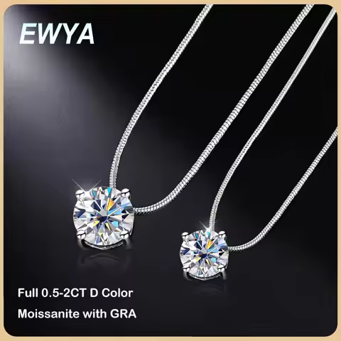 EWYA 0.5-2CT D Color VVS1 Moissanite Pendant Necklace for Women S925 Silver 4 Claw Pass Diamond Test