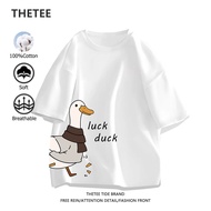 Round Neck Short Sleeve T-Shirt [Luck Duck] Cotton Fabric Does Not Shrink Large Size Up To 3xl (Blue