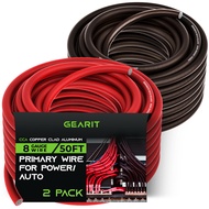 GearIT 8 Gauge Wire (50ft Each- Black/Red Translucent) Copper Clad Aluminum CCA - Primary Automotive
