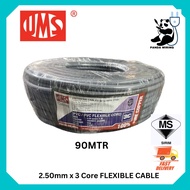 UMS 2.5mm x 3C [300/500v / 20Amp] Sirim 3 Cores Pvc Flexible Cable Wire 100% Pure Copper
