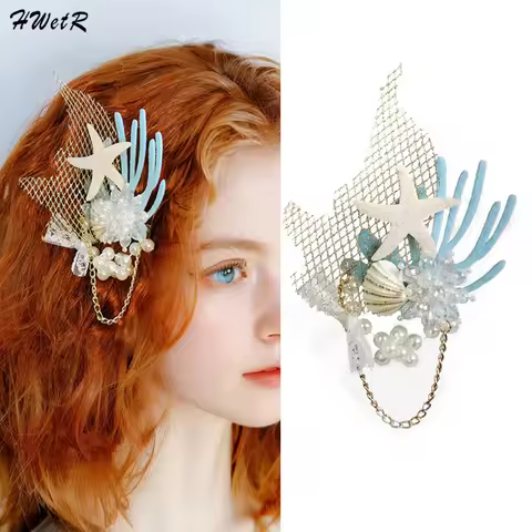 Fashion Starfish Artificial Crystal Shell Mermaid Series Hair Accessories Girls Coral Elements Party