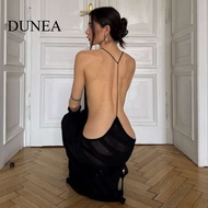 DUNEA Women's Sexy Side-slit Backless Sheer Dress