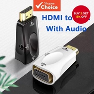 [Shopee Choice] HDMI-compatible to VGA Converter Male To Famale Adapter 3.5 mm Audio FHD 1080P For P