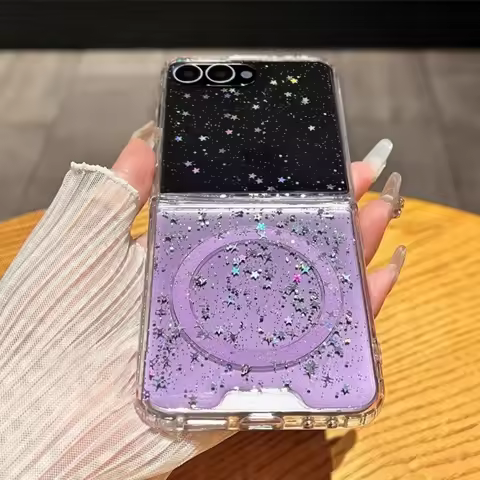 Gradient Glitter Stars Folding Magnetic Case For Samsung Galaxy ZFlip Zfold 7 6 5 4 Zflip7 Luxury Wi