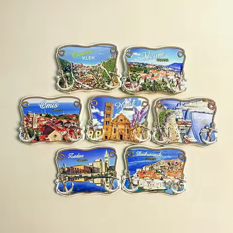 Croatia European City Refrigerator Magnets: Scenic Views of Klek, Makarska, Crikvenica, Zadar, Dubro