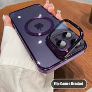 HOCE Invisible Camera Brakcet Magnetic Cases For iPhone 12 13 14 15 Pro Max 12 13 Pro 15 Plus MagSafe Case With Camera Glass Protector Luxury Plating Holder Phone Cover