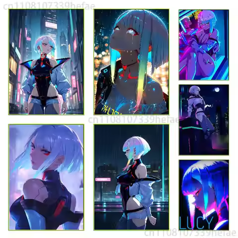 Lucy C-Cyberpunk E-Edgerunners Poster Self-adhesive Art Waterproof Paper Sticker Coffee House Bar Ro