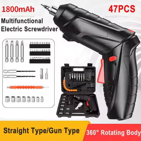 47pcs Rechargeable 36V Cordless Electric Screwdriver Kit with Lithium Battery Folding Power Tool for