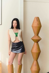 cococlub.co Navy Glass Leather short skirt