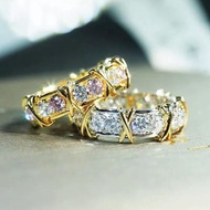 แหวนแต่งงานสุดนิรันดร์กางเขนทองคำสำหรับผู้หญิงเพทายห้องแล็บ4มม. สีเหลือง14K แหวนเครื่องประดับ925เงินสเตอร์ลิงแบบคลาสสิก