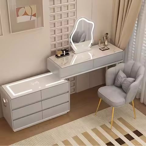 Nordic Makeup Dressing Table Bedroom Jewelry Modern White Dressing Table Mirror Stool Coiffeuse Enfa