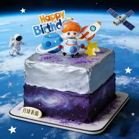 Astronaut Cake Topper Boy Baby Shower Party Kids Happy 1st Birthday Decorations Rocket Spaceship Pla