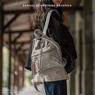 Kangol 袋鼠 包包 後背包 抽繩束口水桶包 日系彩色掛繩 大容量 水洗灰