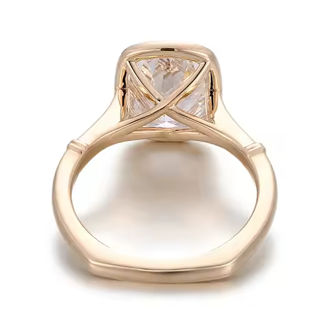 Provence Elongated Cushion Cut Engagement Rings for Women AU585 Solid Gold Moissanite Half Eternity 