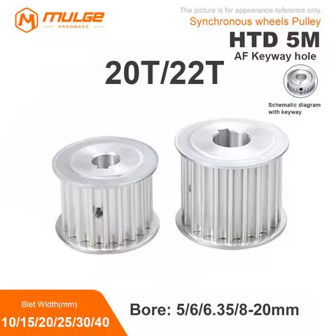 HTD5M Timing Pulley 20T/22TTeeth AF Keyway hole 5/6/6.35/8-20mm Belt Width 10/15/20/25/30/40mm 3D pr