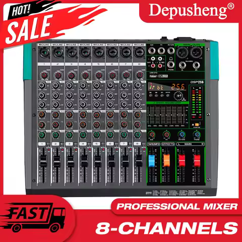 Professional 8 Channel DJ Sound Mixing Table 256 DSP Effect Audio Mixer Bluetooth PC USB Play Record