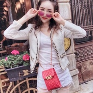 Chanel竪版手機包 橘紅色 金扣 荔枝皮11.5*18*5 98新保卡塵袋