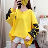 Oversize V-Neck Long-Sleeved Shirt (Chest 68 Inches) Large Size Back Screen Male/Female Can Be Worn 