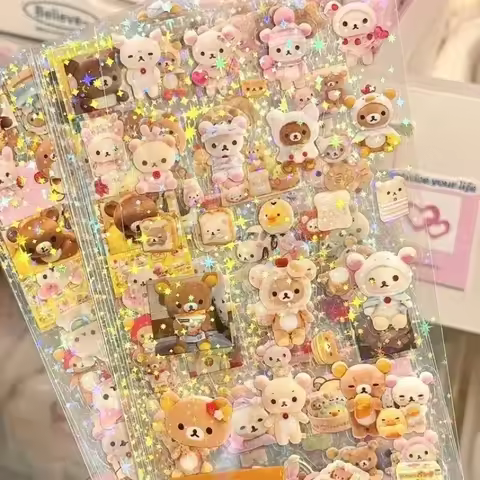 Die Cut Stickers Cartoon Cute Hello Kitty Lala Kuma Stickers 5 Animation Manual Materials Flash Lase