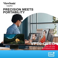 ViewSonic 15.6 Inch 1080p Portable OLED Monitor with 2 Way Powered 40W USB C, Pantone Validated, Factory Calibrated, Built in Ergonomic Stand with Protective Cover (VP16-OLED),Black