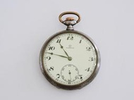 1920S原裝真品典藏 OMEGA歐米茄 (罕見炮彈鋼殼)琺瑯瓷面古董機械懷錶