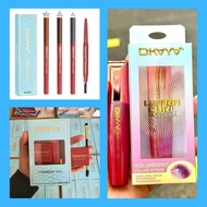 OKAYA EYEBROW GEL PENCIL & LIQUID EYELINER SET - BEST BLACK FIBER MASCARA & APPLICATOR FEATHERS - NO