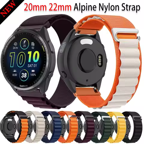 20mm 22mm Alpine Nylon Strap For Garmin Forerunner 265 165 55 965 comfortable Replacement band Garmi