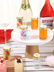 5/3/2pcs/1.35OZ Mini Mason Can Mini Can 40ml Small Wine Glass With Handle Golden Lid Wedding Gift Gi