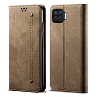 OPPO F17 Case WindCase Retro Denim Leather Flip Wallet Stand Case Cover for OPPO F17