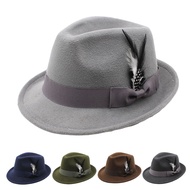 ruimu Men Fedora Panama Hat with Bow and Feathers Vintage Style Men and Women Fedora Hat with Feathe