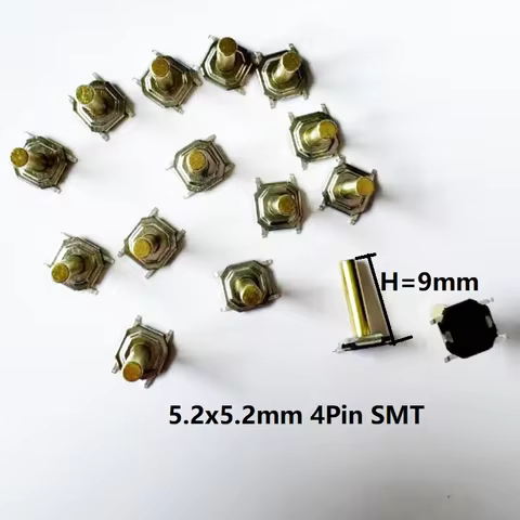 20PCS 5.2x5.2mm H=9.0mm Momentary Metal Tact Switch Tactical Push Button Click Switch SMT 4PIN Mini 