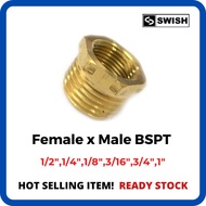Female x Male BBU BSPT Reducing Bush Thread Brass Fitting Reducing Bush Brass (1/2",1/4",1/8",3/16",