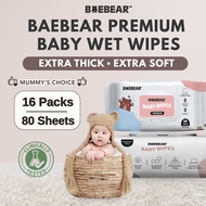 BAEBEAR Premium Baby Wet Wipes 80 Sheets | Gentle for Baby Skin | Extra Thick & Big 65gsm | MixShop 