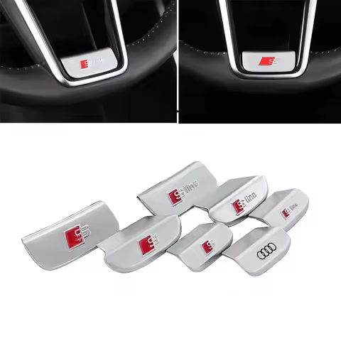 3D Metal Chrome Sticker Audi Logo S Line Logo Emblem Car Steering Wheel Badge For Audi A3 A4 A5 A6 A