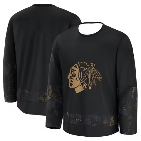 Hockey Jersey - Black with Gold Accents Stylized Native Head Logo Camo-Inspired Pattern Unique Desig