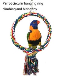 1入組鸚鵡環形掛玩具，彩色繩梯攀爬啃咬玩具，圓形攀爬繩玩具，鸚鵡繩旋轉梯寵物鳥玩具