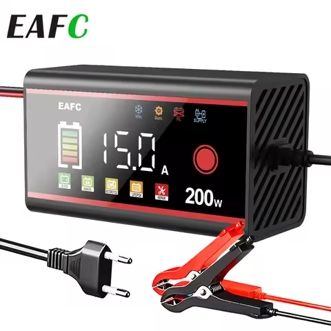 EAFC 12V 15A 8A Car Smart Battery Charger 200W/100W Large LED Display Battery Pulse Use For Calcium,