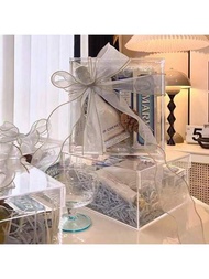 1入組透明亞克力婚禮禮品盒,創意糖果盒,適用於新娘派對/伴娘/伴郎回禮/生日禮物/包裝/收納/家居桌面組織/空盒