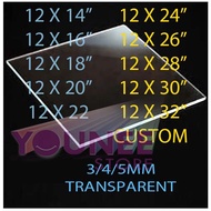 12 INCHES HIGH TRANSPARENT ACRYLIC SHEET,  PERSPEX , plastic clear