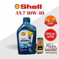 Shell Advance 4T AX7 10W40 1 Litter Engine Oil Minyak Hitam Original + Oil Filter Lc135 Y15 Y16 FZ150 Srl115